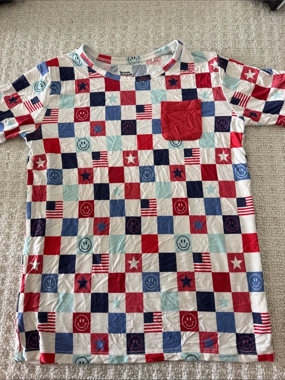 Dream big little coKids Red, Navy & Light Blue Check Pocket Tee